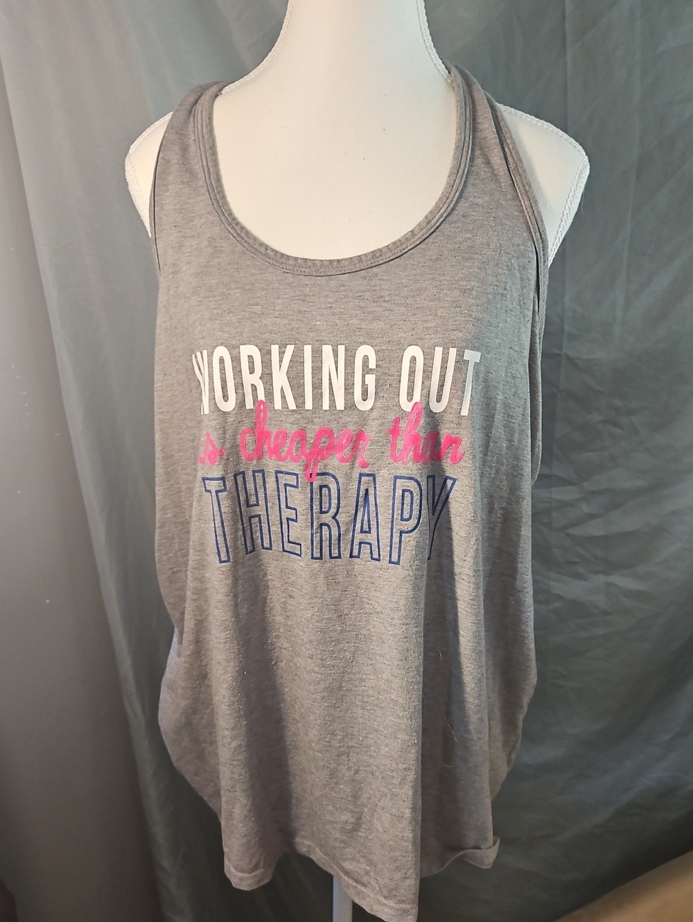 Athletic Works Gray Racerback Tank with Pink & Blue Graphic
